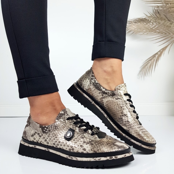 Обувки със змийски принт от естествена кожа- Hana Gold 11264
