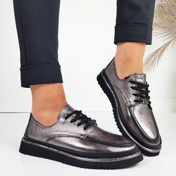Дамски ежедневни обувки от естествена кожа металик - Greta 11265