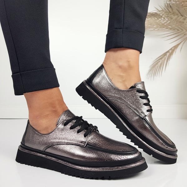 Дамски ежедневни обувки от естествена кожа металик - Greta 11265