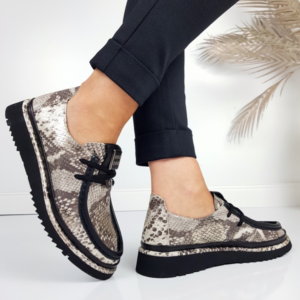 Обувки от естествена кожа със змийски принт- Rene 11266