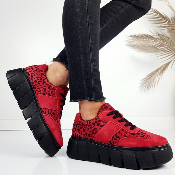 Червени кецове с леопардов принт- Leq Red 11268