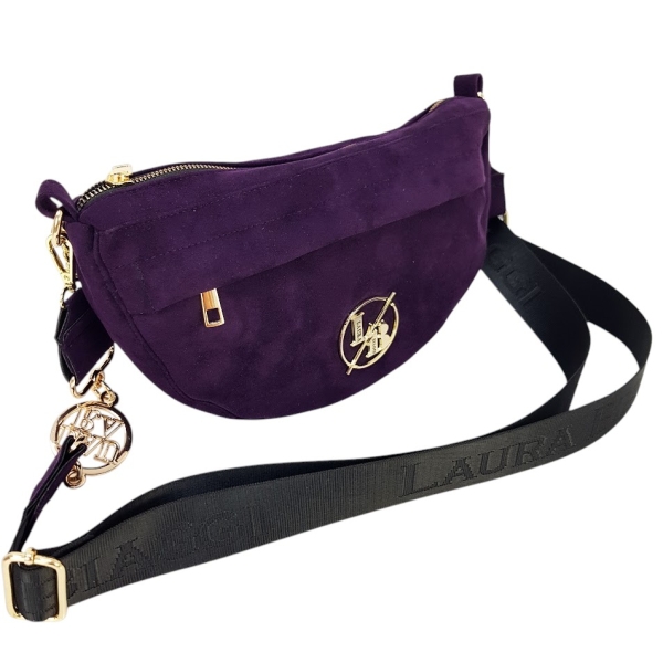 Лилава велурена чанта за през рамо-  Laura Biaggi 11286