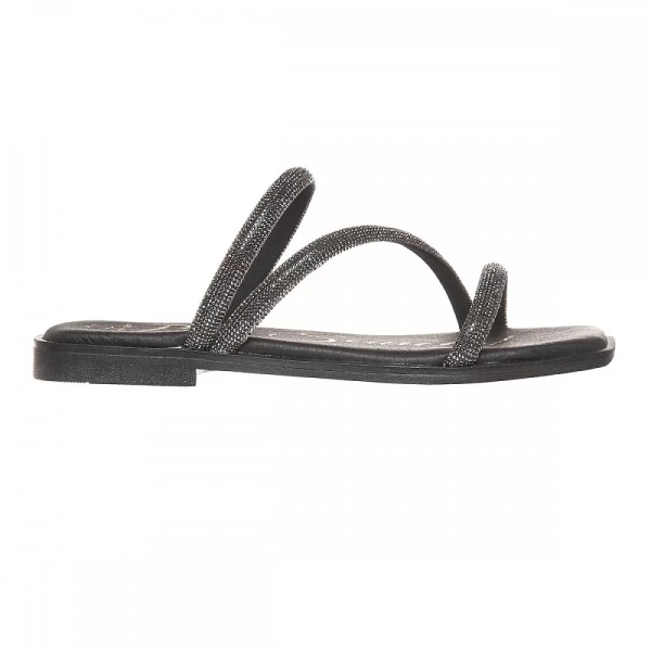 Равни чехли от естествена кожа с камъни- Nansi Black 11287