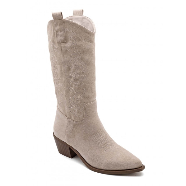 Бежови каубойски ботуши от велур- Greta Beige 11185