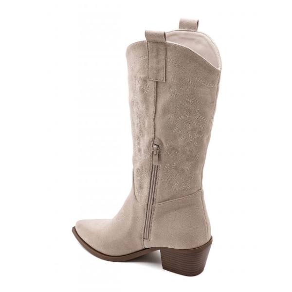 Бежови каубойски ботуши от велур- Greta Beige 11185