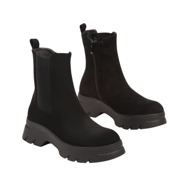 Черни боти от велур на платформа- Hana Black 11291