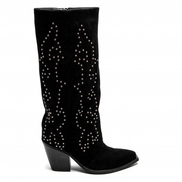 Черни каубойски ботуши със златисти капси- Helen Black 11316