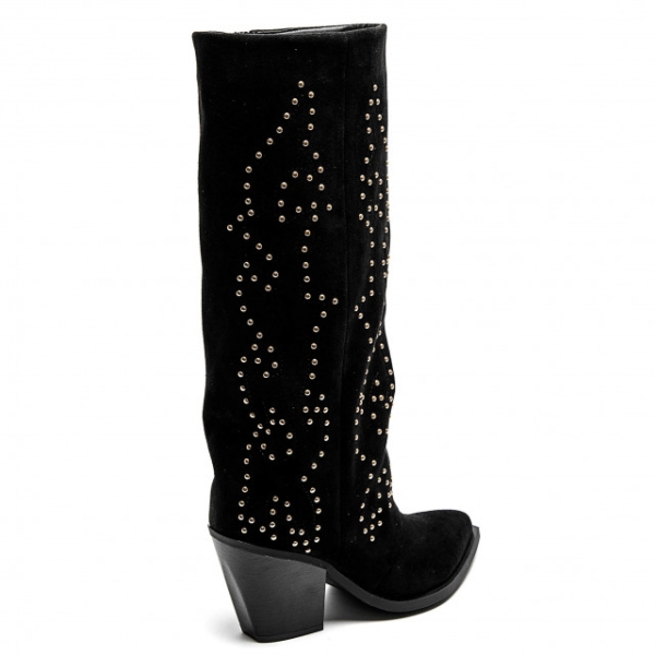 Черни каубойски ботуши със златисти капси- Helen Black 11316