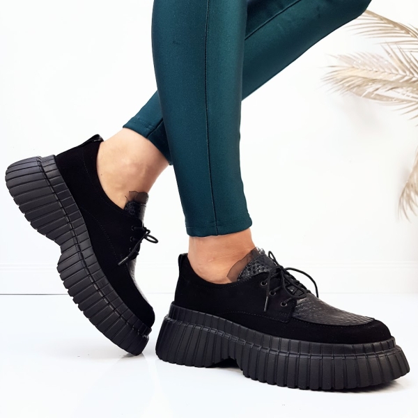 Ежедневни обувки от естествена кожа на платформа- Daris Black 11328
