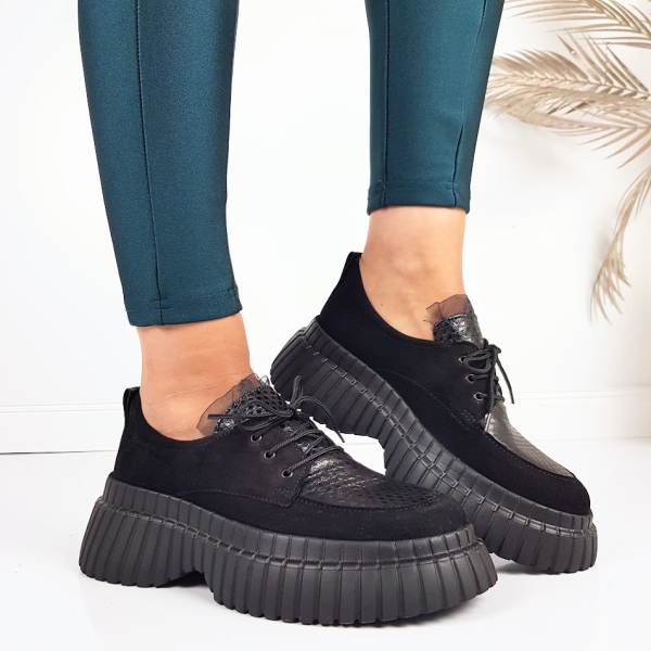 Ежедневни обувки от естествена кожа на платформа- Daris Black 11328