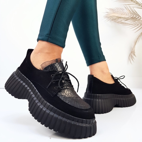 Ежедневни обувки от естествена кожа на платформа- Daris Black 11328