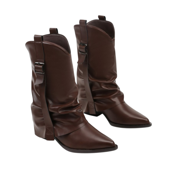 Кафяви каубойски боти на ток- Шоколад  11334