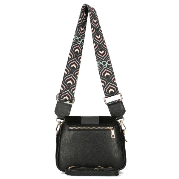 Черна чанта от естествена кожа с капак и дълга дръжка- EGO 11348