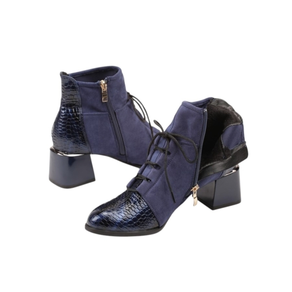 Сини боти на малък ток от лак и велур- Tara Blue 11359