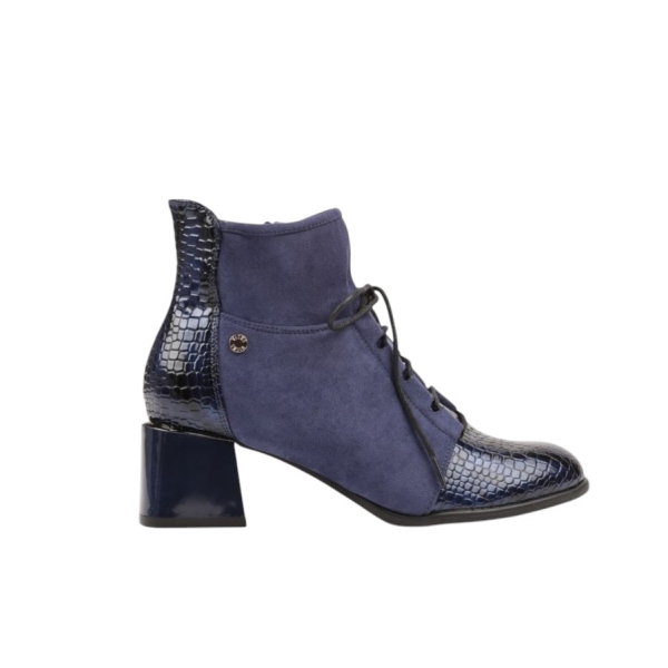Сини боти на малък ток от лак и велур- Tara Blue 11359