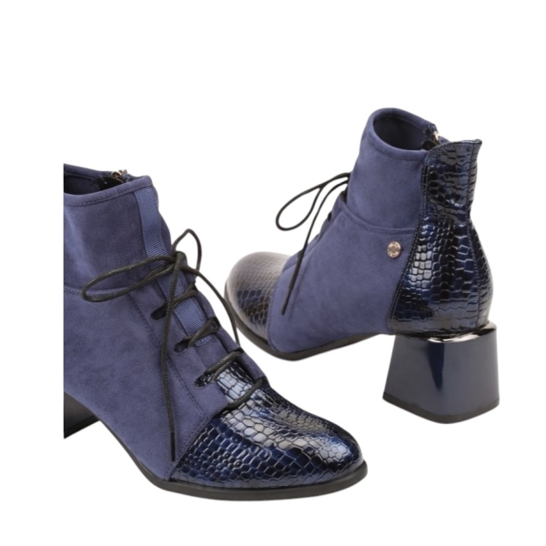 Сини боти на малък ток от лак и велур- Tara Blue 11359