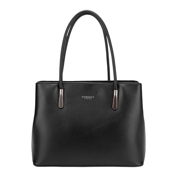 Твърда черна чанта с преграда и дълга дръжка- DIana&CO 11369