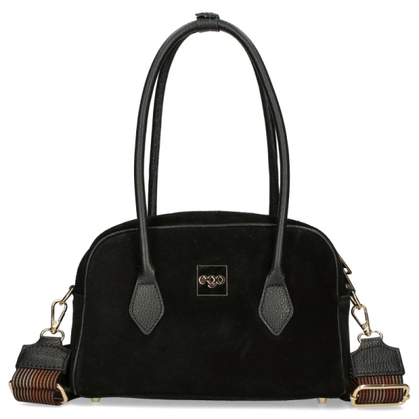 Черна чанта от естествен велур с цвете- EGO 11380