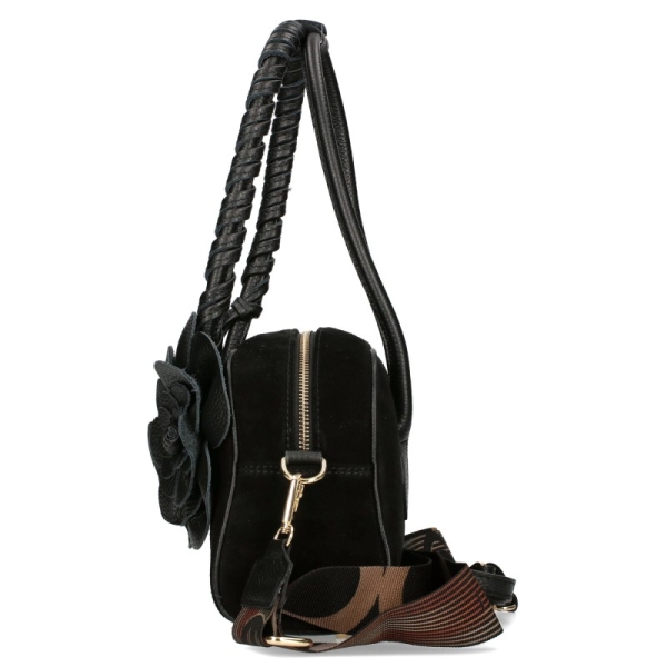 Черна чанта от естествен велур с цвете- EGO 11380