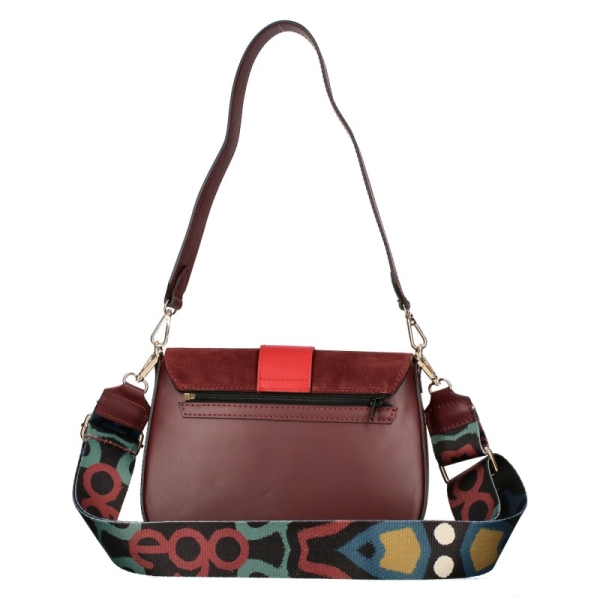 Чанта от естествена кожа и велур в цвят бордо- EGO 11385