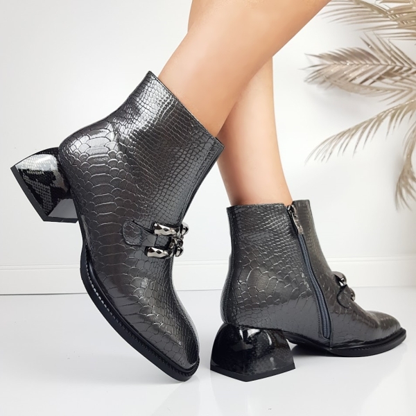 Сиви боти с кроко принт на удобен ток- Eliza Bulgaria 11393