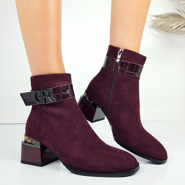 Дамски велурени боти в цвят бордо- Eliza Bulgaria Burgundy 11394