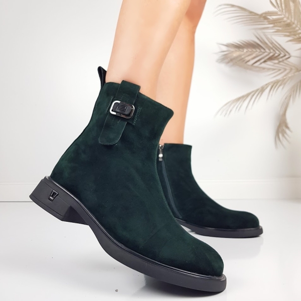 Маслено зелени боти от естествен велур- Eliza Bulgaria 11400