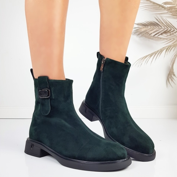 Маслено зелени боти от естествен велур- Eliza Bulgaria 11400