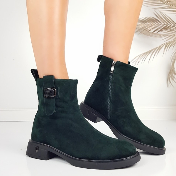 Маслено зелени боти от естествен велур- Eliza Bulgaria 11400