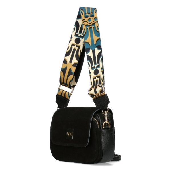 Черна чанта от естествена кожа с два сменяеми капака- EGO Insecta 11401