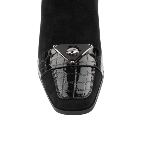 Елегантни черни боти от велур и кожа с кроко принт- Eliza Bulgaria 11420