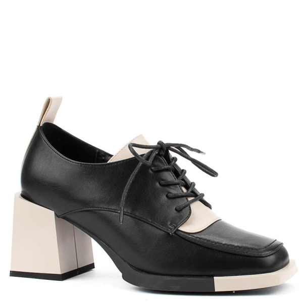 Обувки в черен и бежов цвят на широк ток- Eliza Bulgaria 11424