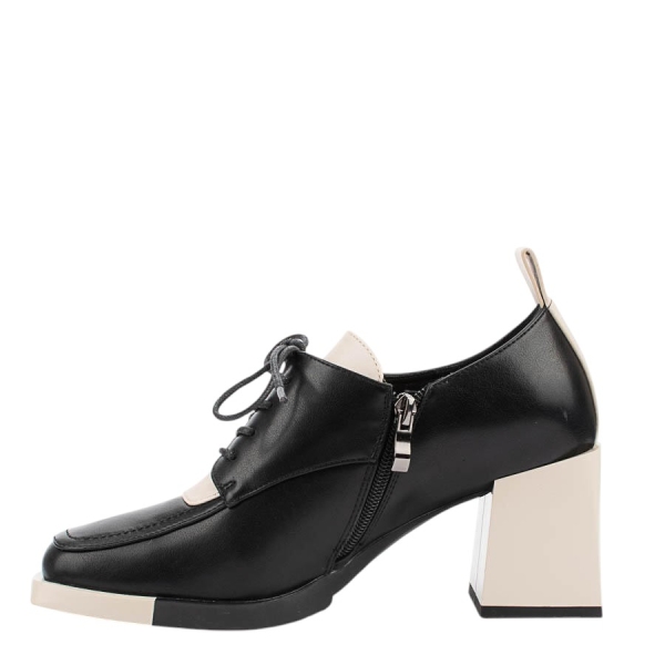 Обувки в черен и бежов цвят на широк ток- Eliza Bulgaria 11424