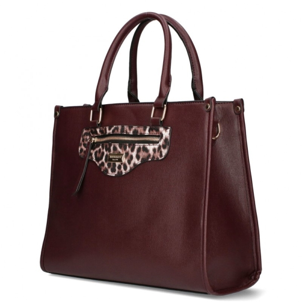 Чанта тип куфарче в цвят бордо с леопардов акцент- Monnari 11429