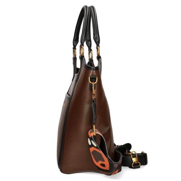 Тъмно кафява дамска чанта с дълги дръжки-  EGO 11432