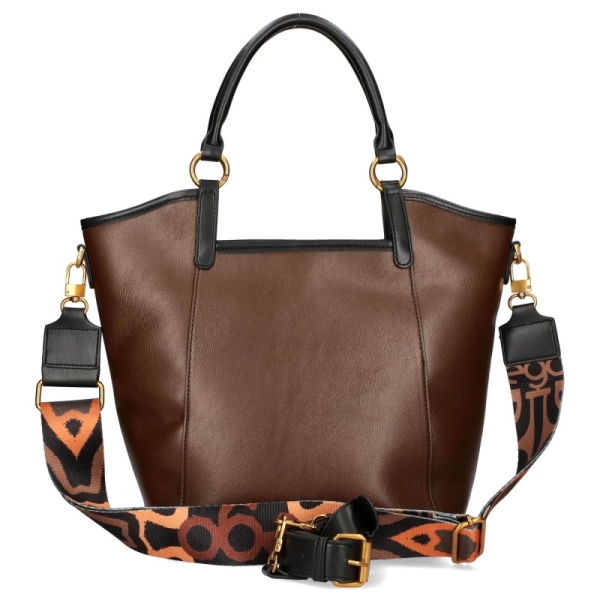 Тъмно кафява дамска чанта с дълги дръжки-  EGO 11432