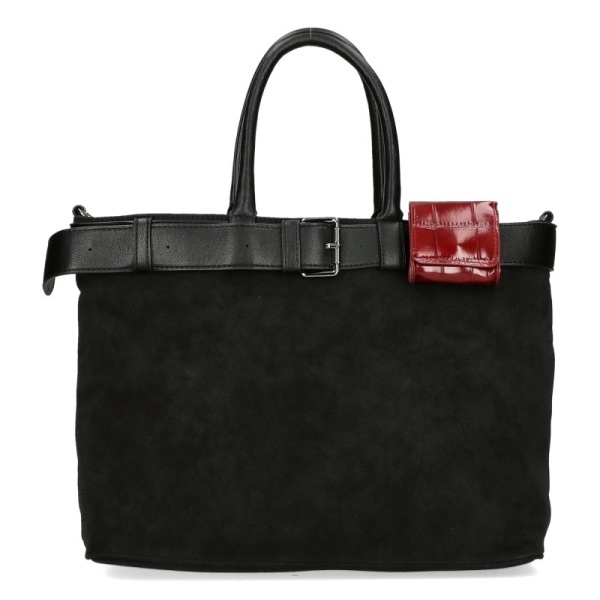 Голяма черна велурена чанта- Sandra Black 11435