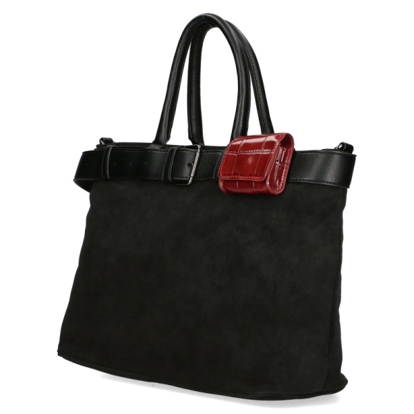 Голяма черна велурена чанта- Sandra Black 11435