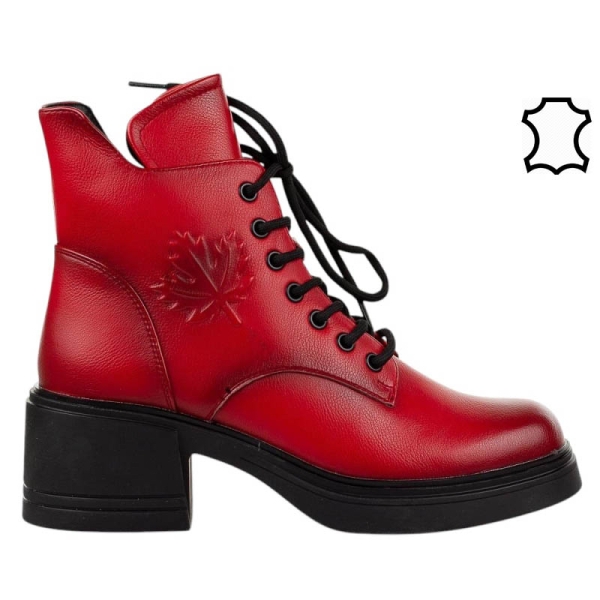 Червени дамски боти от естествена кожа- Zina Red 11241