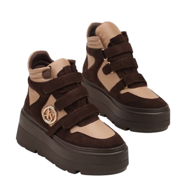 Високи кецове на платформа в цвят шоколад - Stella 11448