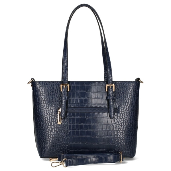 Тъмно синя чанта с кроко принт- FLORA&CO 11453