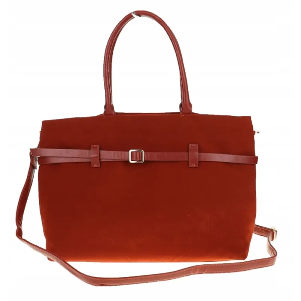 Голяма чанта от велур в керемиден цвят- Darena 11456