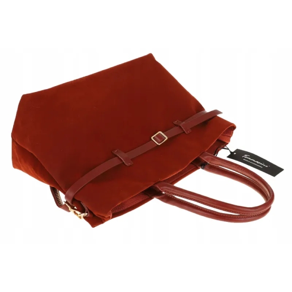 Голяма чанта от велур в керемиден цвят- Darena 11456