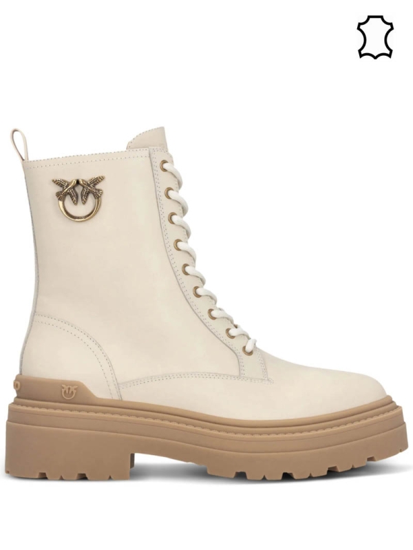 Боти от естествена кожа цвят екрю - PINKO 11336