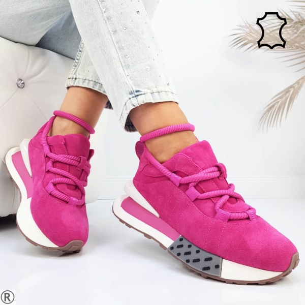 Цикламени сникърси от естествен велур- Amelia Pink 11196