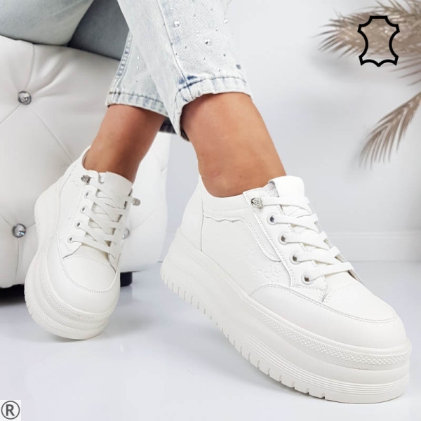 Бежови кецове от естествена кожа - Klaudia White 11197