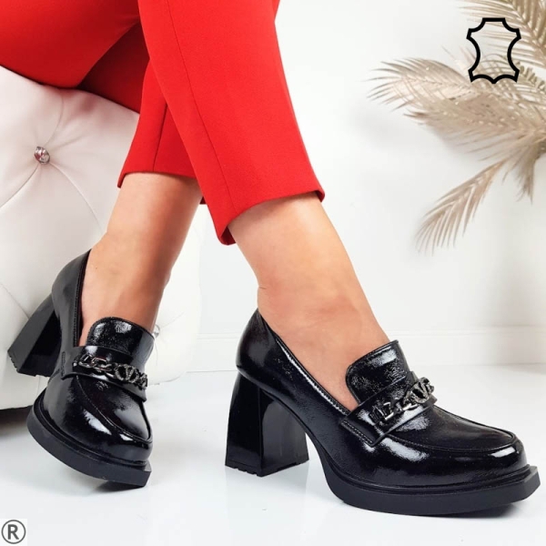 Елегантни черни обувки на ток и платформа- Elza Black 11088
