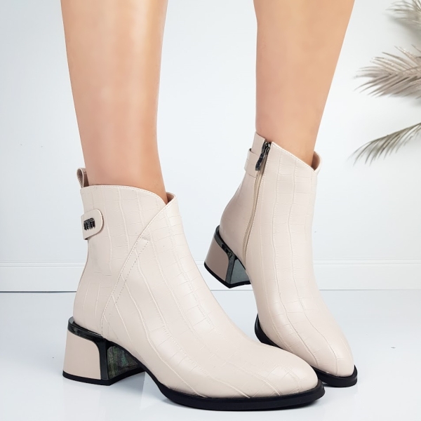 Бежови боти с кроко принт на удобен ток- Eliza Bulgaria 11470