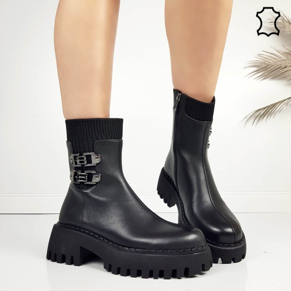 Черни боти от естествена кожа на масивно ходило- Eliza Bulgaria 11478