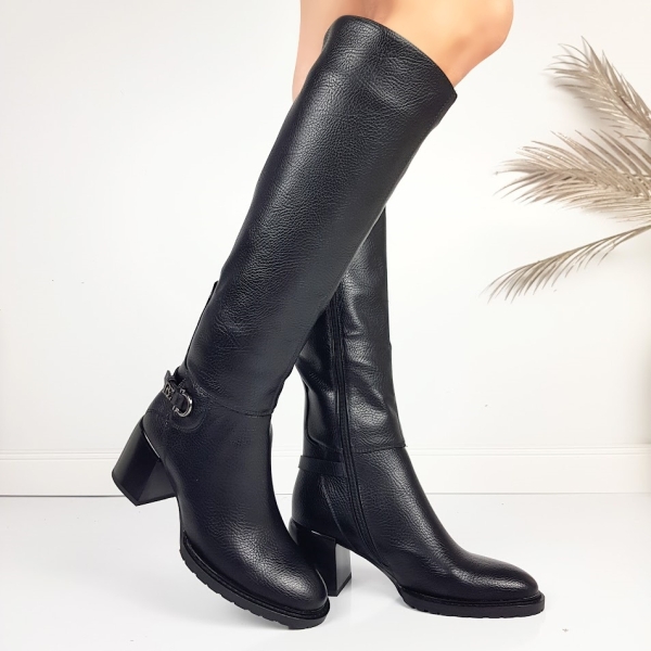 Черни дамски ботуши на удобен широк ток- Eliza Bulgaria 11481